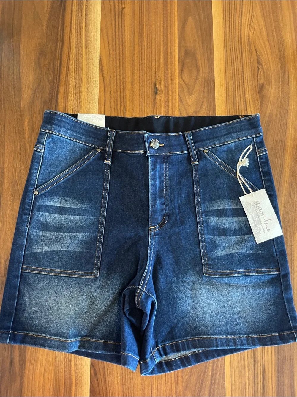 NWT 2 Pair of Grace & Lace Dark Blue Denim Shorts - Size 14